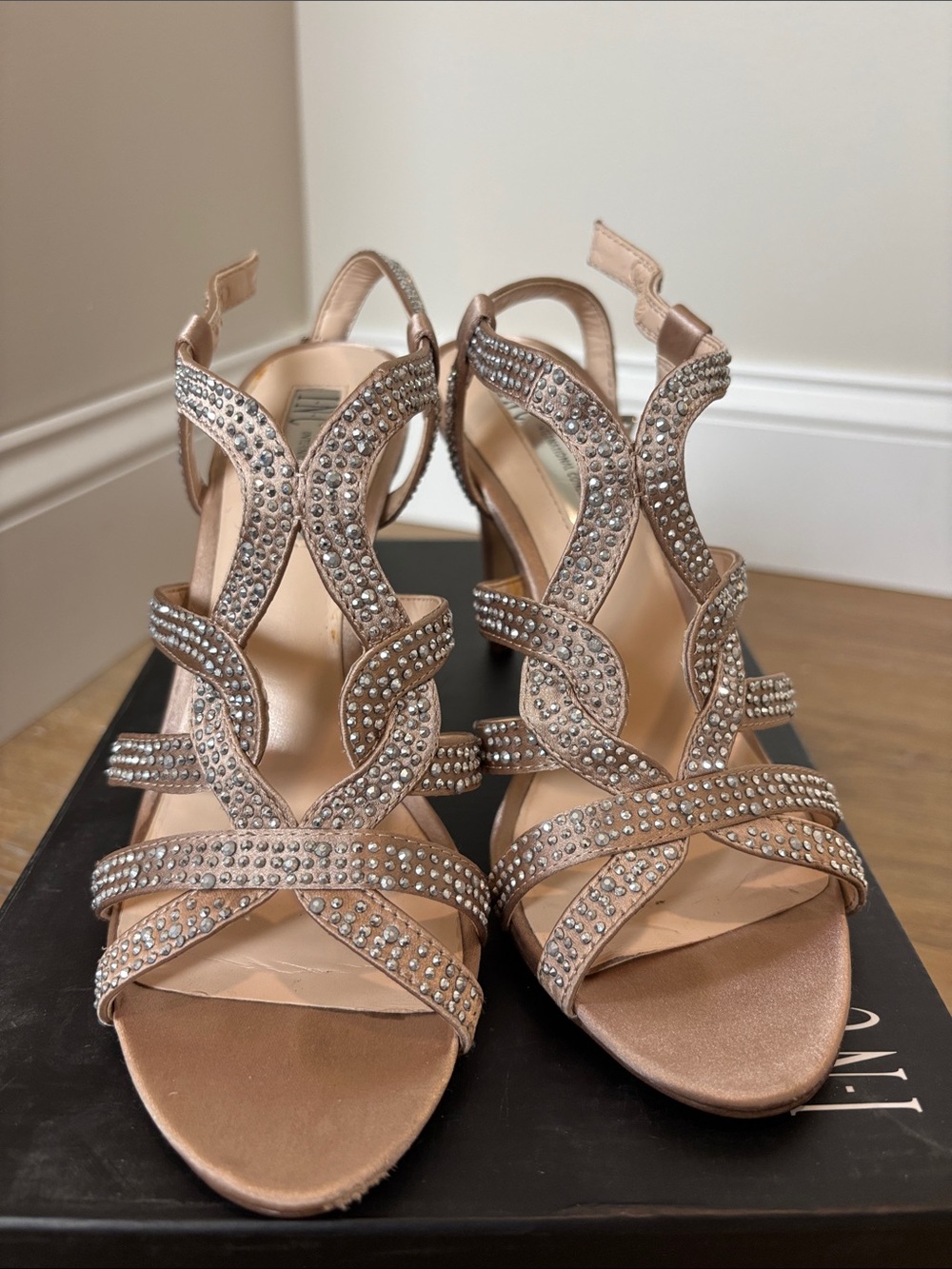 INC International Concepts Rose Gold Crystal Strappy Heels
